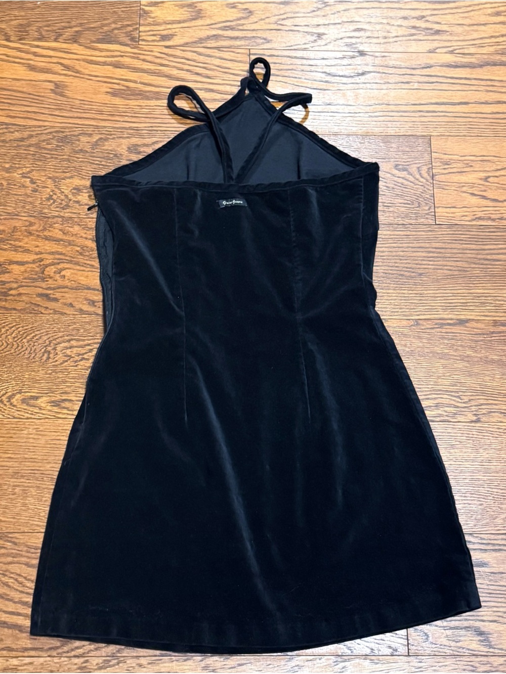GUESS Vintage Black Velvet Mini Halter Dress Women's Y2K 90s Broken Zipper